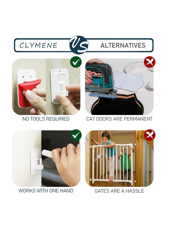CLYMENE Cat Door Latch & Stopper, Adjustable Child Proof Door Lock and Pinch Guard, Let's Cats in and Keeps Dogs Out of Litter & Food, No Need for Pet Gates or Interior Cat Door (White) - Image 5