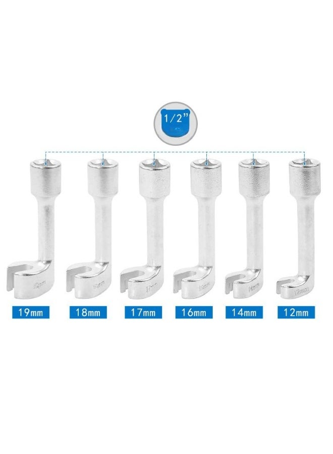 1/2 inch diesel injector line socket wrench set, 6-piece diesel fuel line socket set with 12 14 16 17 18 19 mm wrenches, L-type diesel mechanic tools for removing fuel lines with box  - Image 2