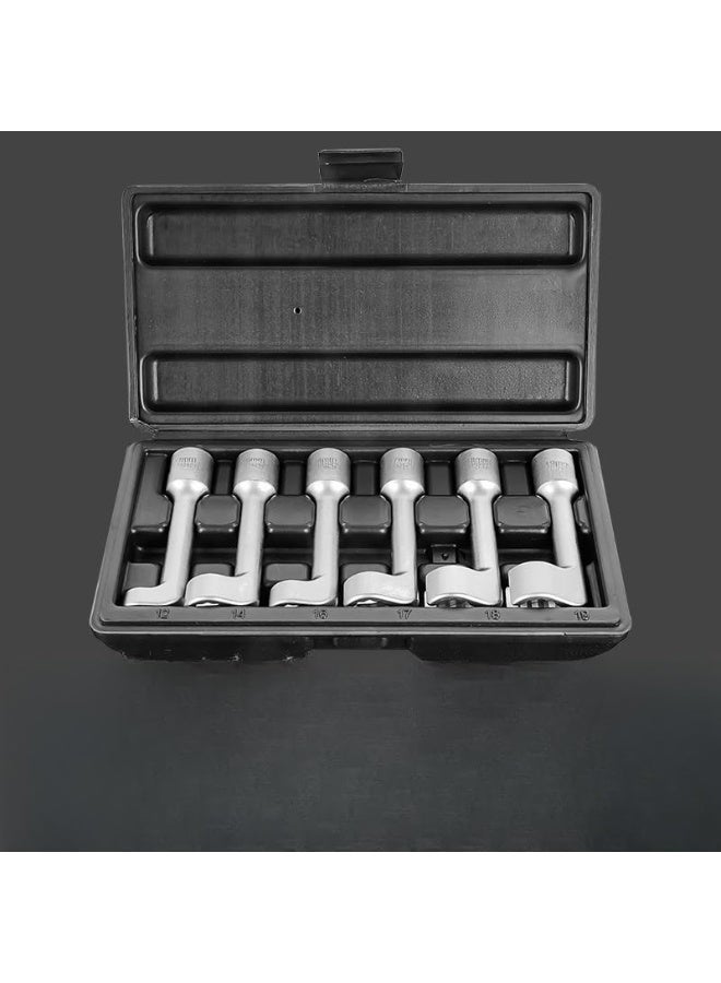 1/2 inch diesel injector line socket wrench set, 6-piece diesel fuel line socket set with 12 14 16 17 18 19 mm wrenches, L-type diesel mechanic tools for removing fuel lines with box  - Image 4