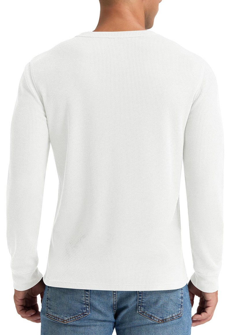 NITAGUT Mens Waffle Crewneck Shirts Slim Fit Long Sleeve Casual T-Shirt,White, Large - Image 5
