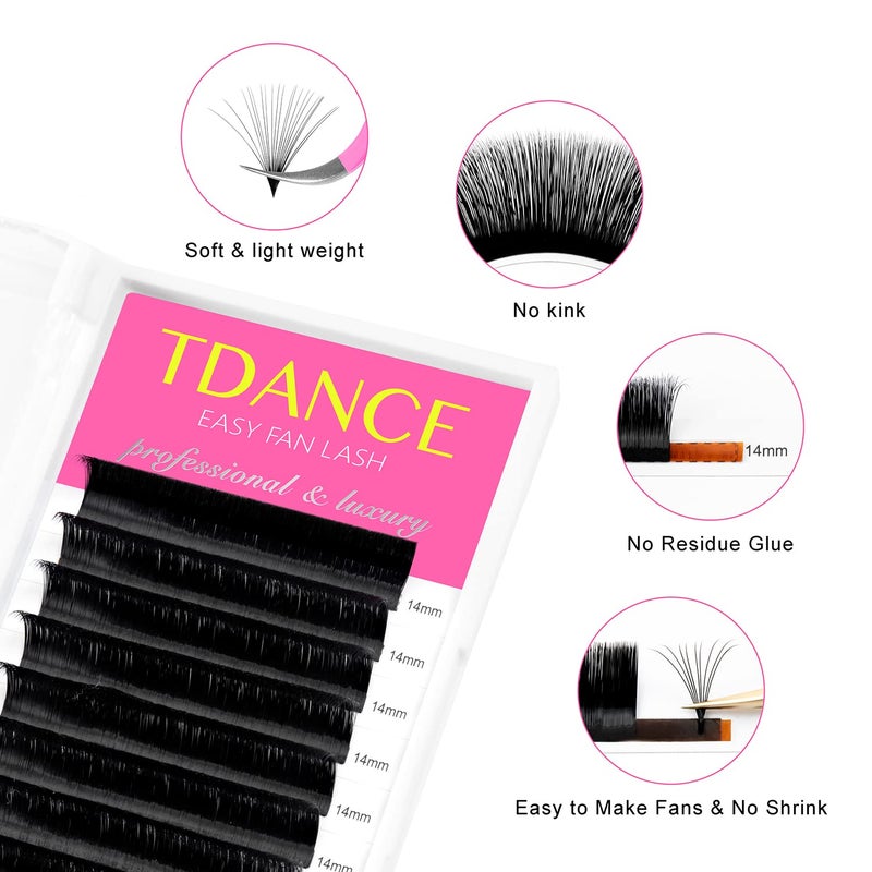 TDANCE Easy Fan Lash Extension Blooming Volume Eyelash Extensions C CC D DD J B L Curl 0.03-0.12mm Thickness Easy Fan Volume Lashes Self Fanning Eyelashes Extension (D-0.05,14-19mm) - Image 2