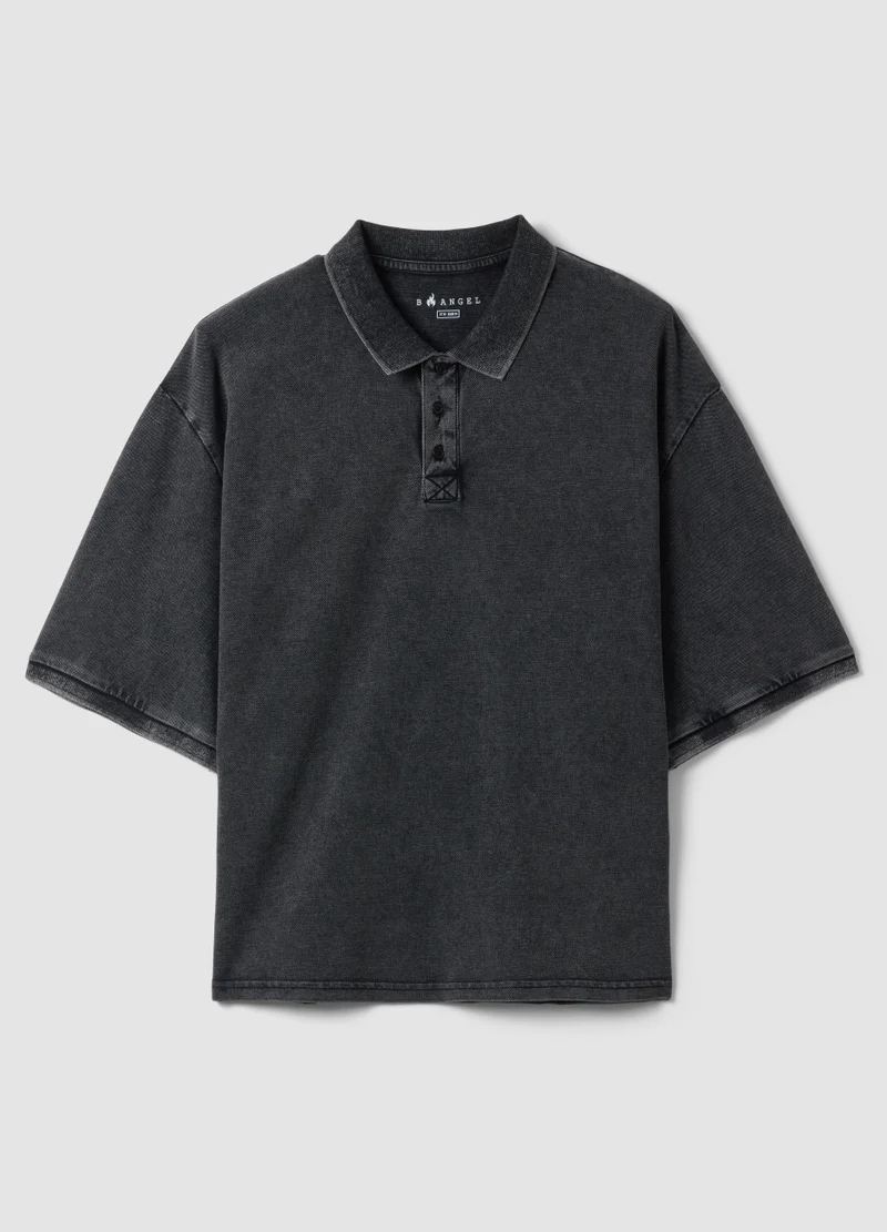 او في اس OVS Black Pure Cotton Regular Fit Short Sleeve Polo