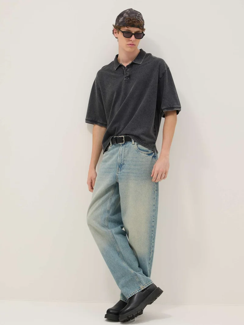 Ovs  OVS Black Pure Cotton Regular Fit Short Sleeve Polo for Men | Best Price UAE