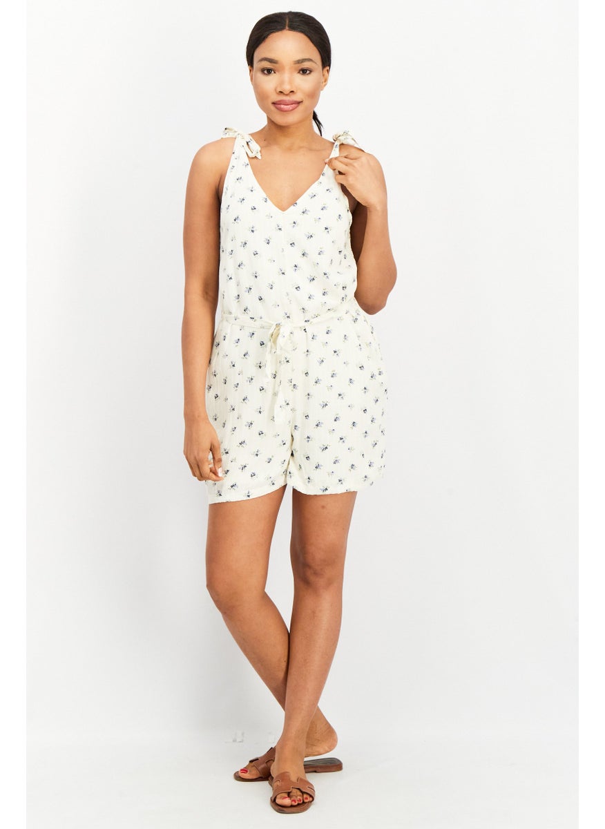 PIECES Women Floral Printed Sleeveless Playsuit, Ivory  - Image 4