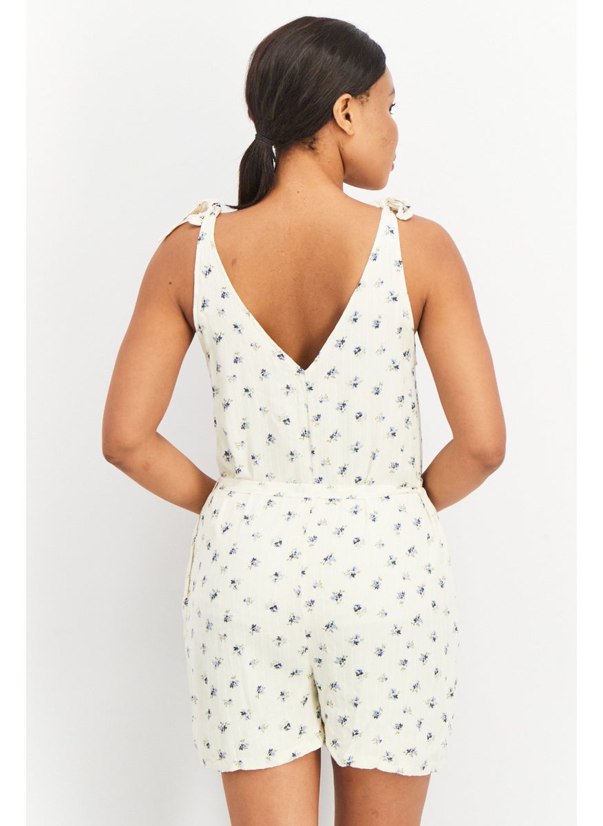 PIECES Women Floral Printed Sleeveless Playsuit, Ivory  - Image 3