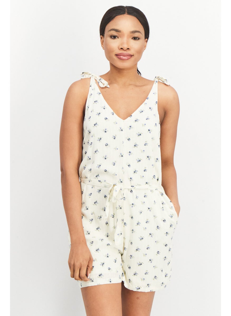 PIECES Women Floral Printed Sleeveless Playsuit, Ivory  - Image 1