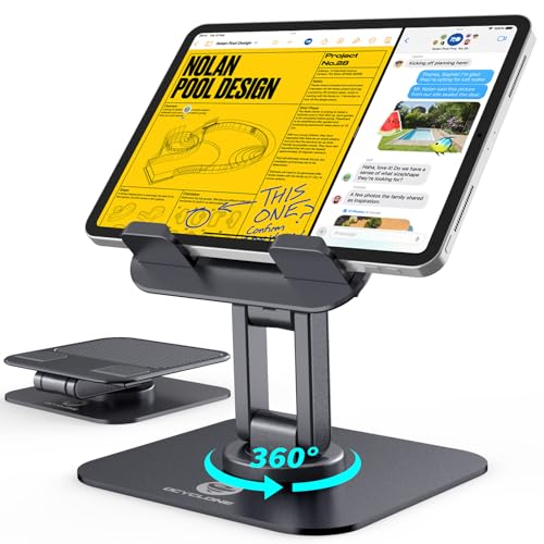 OCYCLONE for iPad Stand for Desk, 360 Rotating Adjustable Portable Monitor Tablet Holder Office Accessories Compatible with Kindle 4" - 15.6" Tablet iPad PS iPhone, Black - Image 1