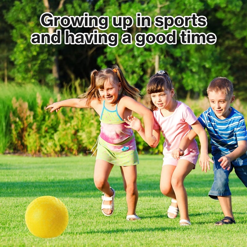 HSLCGF 12 Pack Dodgeballs 5 Inch Playground Ball Kickball Yellow Inflatable Rubber Handball Bouncy Dodge Ball with 1 Hand Pump for Outdoors Ball Games Gym Camps Picnic - Image 5