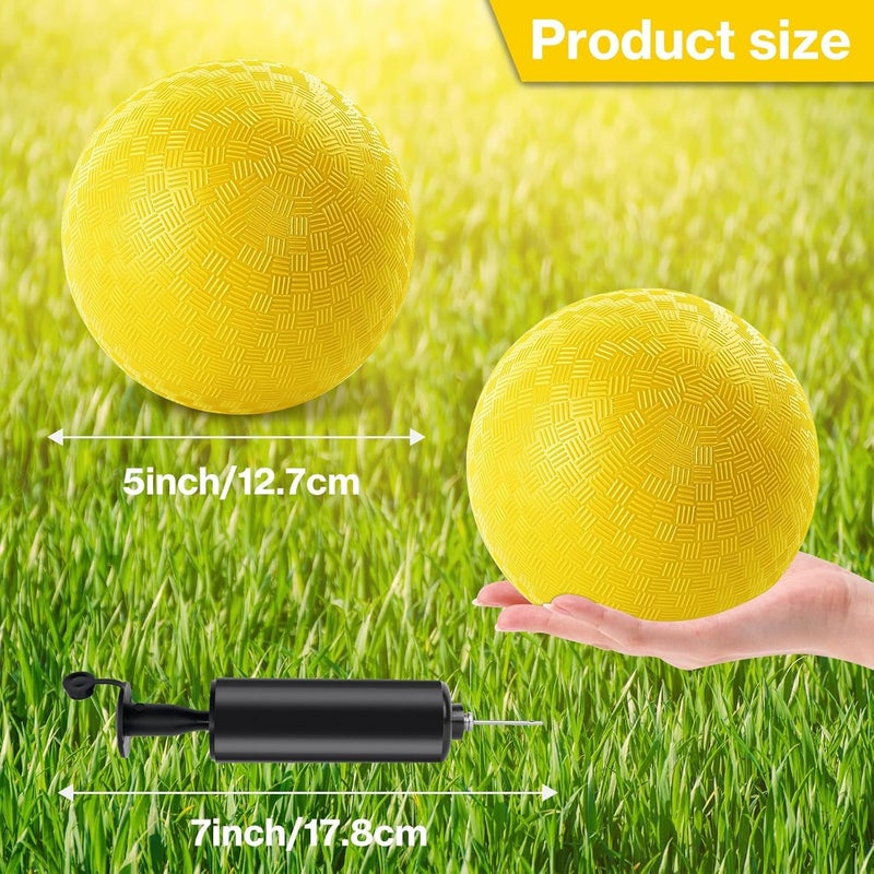 HSLCGF 12 Pack Dodgeballs 5 Inch Playground Ball Kickball Yellow Inflatable Rubber Handball Bouncy Dodge Ball with 1 Hand Pump for Outdoors Ball Games Gym Camps Picnic - Image 2