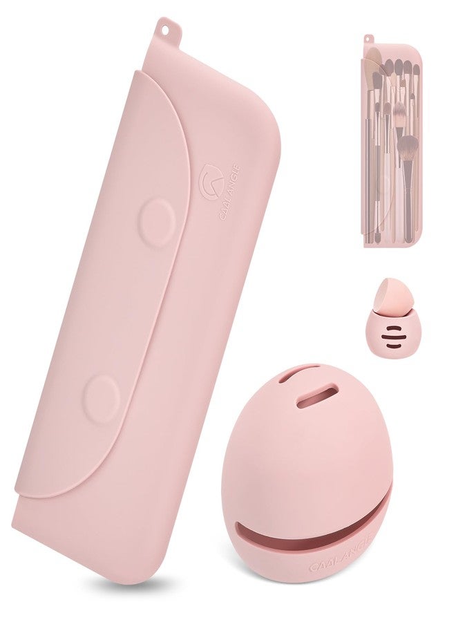 COOL-ANGLE Silicone Makeup Brush Holder And Beauty Sponge Case, Travel Makeup Brush Case With Magnetic Closure, Makeup Sponge Holder 2 In 1 Stand Storage For Quick Drying Pink - Image 1