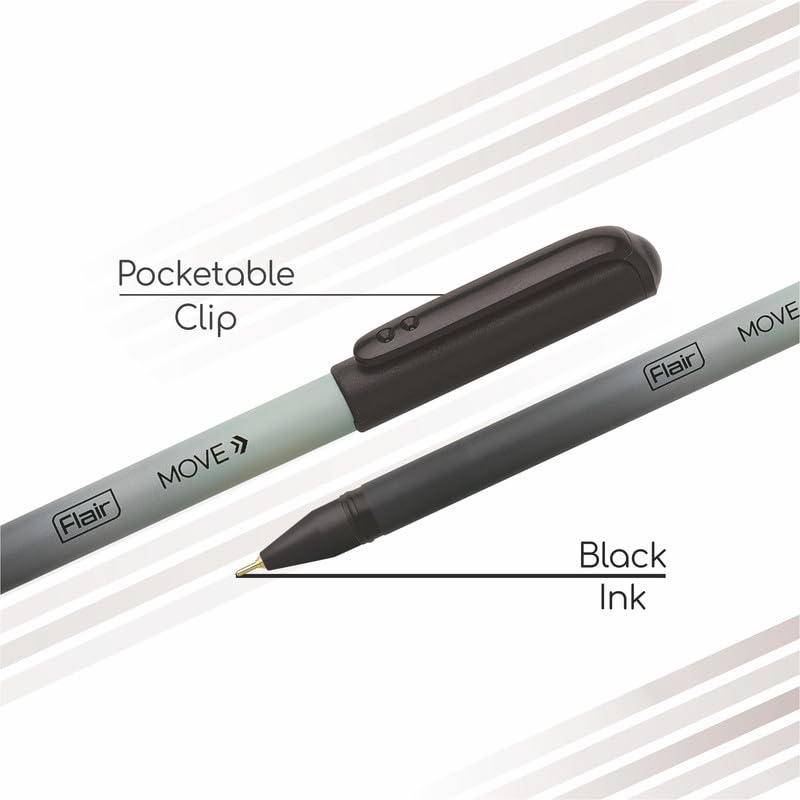 FLAIR Move Fine Tip Ball Pen | Minimalistic & Aesthetic Matt Finish Pastel Color Body | Effortless Writing With Sleek Clip Design | Black Ink, Pack Of 10 - Body Color May Vary - Image 3