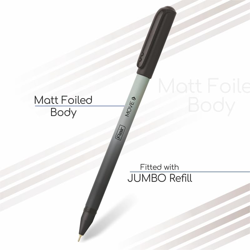 FLAIR Move Fine Tip Ball Pen | Minimalistic & Aesthetic Matt Finish Pastel Color Body | Effortless Writing With Sleek Clip Design | Black Ink, Pack Of 10 - Body Color May Vary - Image 2