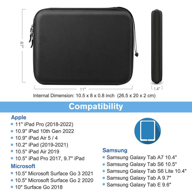 FINPAC Hard Tablet Sleeve Case for 11-inch iPad 11th 10th / Air M3 2025 M2 2024 / Pro M4 2024 / Pro 4th/3rd,10.9-inch iPad Air 5/4, Tablet Carrying Sleeve for 10.2 inch, Surface Go, Black - Image 2