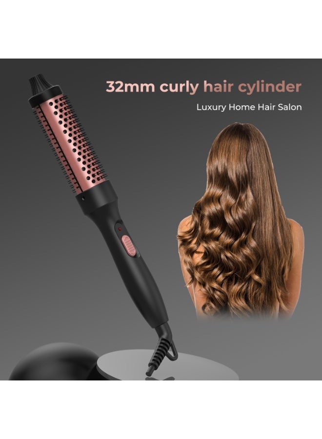 1.25 Inch Ceramic Curling Iron Brush - Double PTC Heated Comb With Tourmaline Ionic Technology for Long, Medium Hair - Dual Voltage for Traveling - Black - Image 2