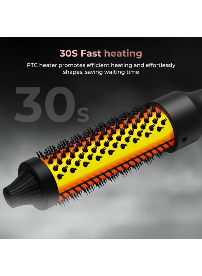 1.25 Inch Ceramic Curling Iron Brush - Double PTC Heated Comb With Tourmaline Ionic Technology for Long, Medium Hair - Dual Voltage for Traveling - Black - Image 4