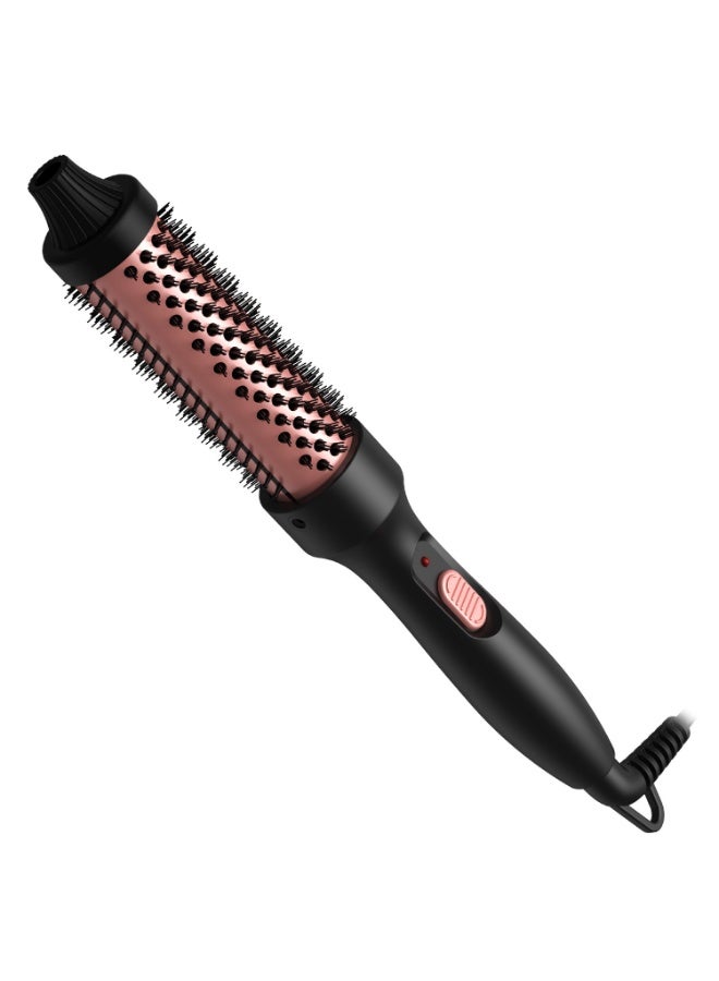 1.25 Inch Ceramic Curling Iron Brush - Double PTC Heated Comb With Tourmaline Ionic Technology for Long, Medium Hair - Dual Voltage for Traveling - Black - Image 1