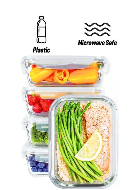 Glass Containers BPA-Free Locking Lids - Food Storage Container 100 Percent Leakproof Glass Lunch Boxes - Freezer Storage Container with Lids Airtight - Glass Food Storage (Set of 5)