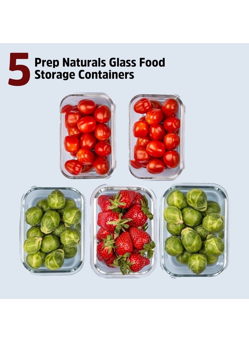 Glass Containers BPA-Free Locking Lids - Food Storage Container 100 Percent Leakproof Glass Lunch Boxes - Freezer Storage Container with Lids Airtight - Glass Food Storage (Set of 5)