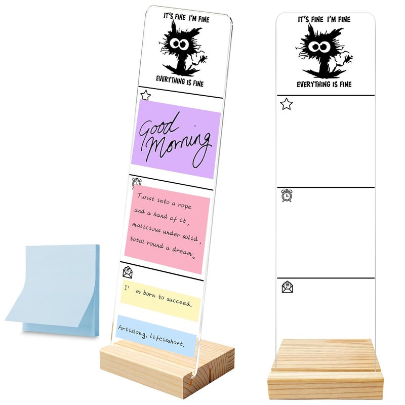 HTBIG Monitor Memo Board with Removable Wooden Base Acrylic Portable Sticky Note Holder, It's Fine I'm Fine Everything is Fine Logo Office Desk Desk Set Sticky Notes 100 Sheets - Image 1