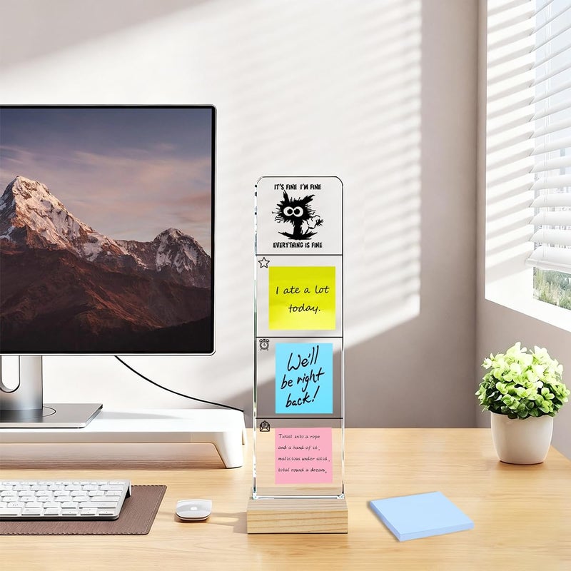 HTBIG Monitor Memo Board with Removable Wooden Base Acrylic Portable Sticky Note Holder, It's Fine I'm Fine Everything is Fine Logo Office Desk Desk Set Sticky Notes 100 Sheets - Image 5