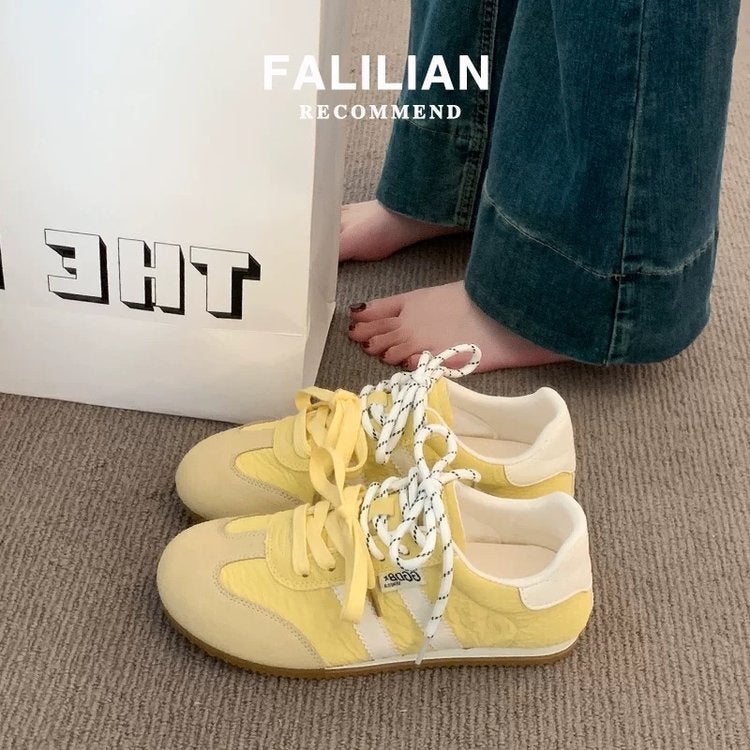 Women's Casual Low Top Sneakers - Yellow, Purple, Off-white - Image 1