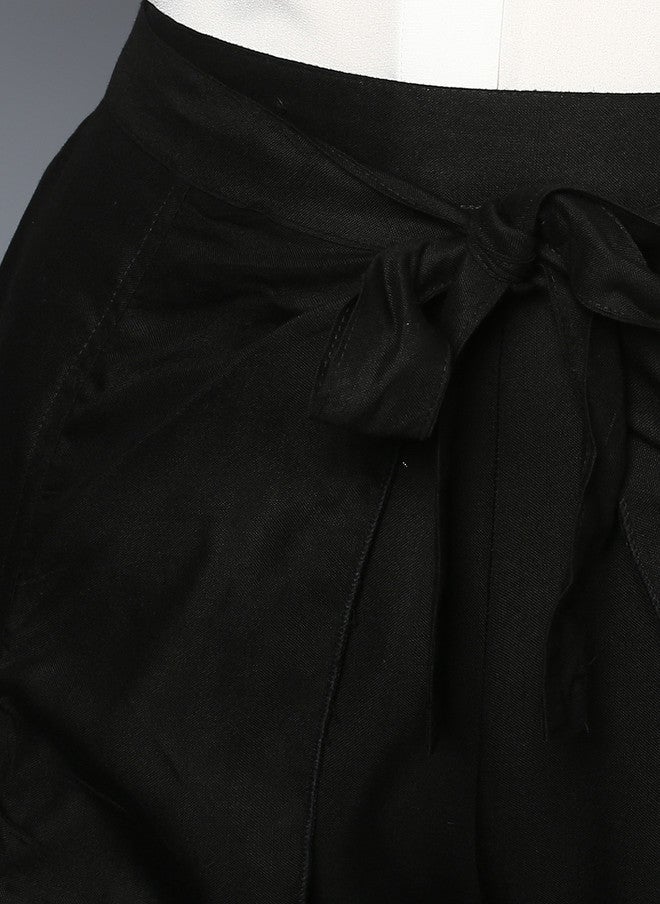 StyleStone Women Black Solid Ruffled Flared Maxi Skirt with Attached Trousers - Image 4