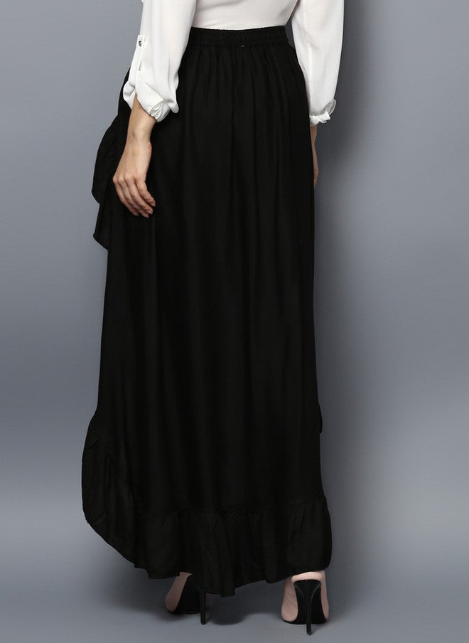 StyleStone Women Black Solid Ruffled Flared Maxi Skirt with Attached Trousers - Image 3