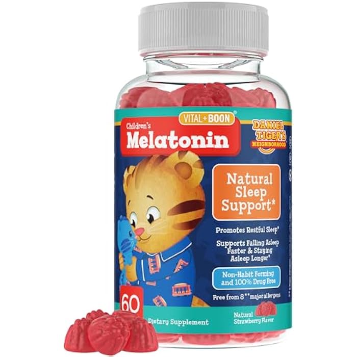Vital+Boon Daniel Tiger - Kids Melatonin Gummies for Children Ages 3 & Up (60 Count) Sleep Gummies for Kids Supports Natural Sleep Non Habit Forming - Vegan, Non GMO Gluten Free Gummy - Image 1
