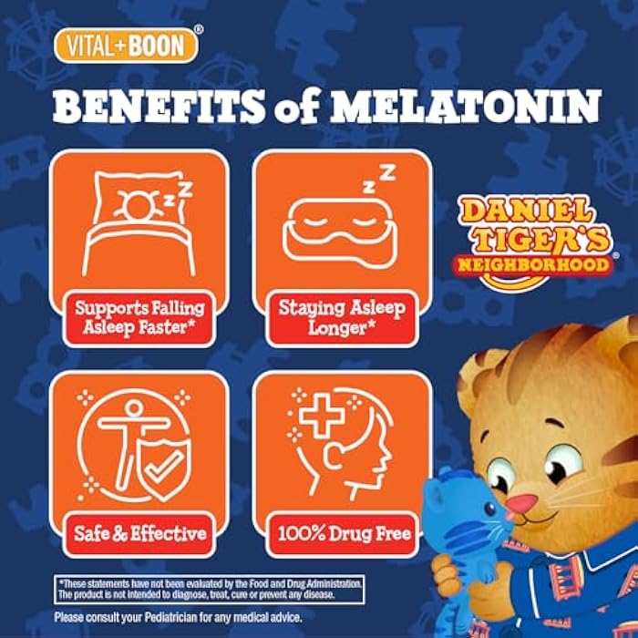 Vital+Boon Daniel Tiger - Kids Melatonin Gummies for Children Ages 3 & Up (60 Count) Sleep Gummies for Kids Supports Natural Sleep Non Habit Forming - Vegan, Non GMO Gluten Free Gummy - Image 2