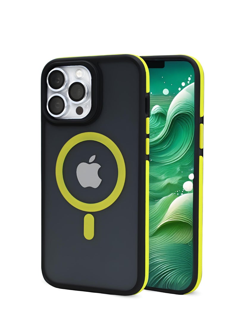 زاديوس - جراب هاتف متوافق مع ايفون 13 برو ماكس - مقاوم للصدمات باللون الأسود غير اللامع مع لمسات صفراء متوافق مع الشواحن اللاسلكية - Image 1