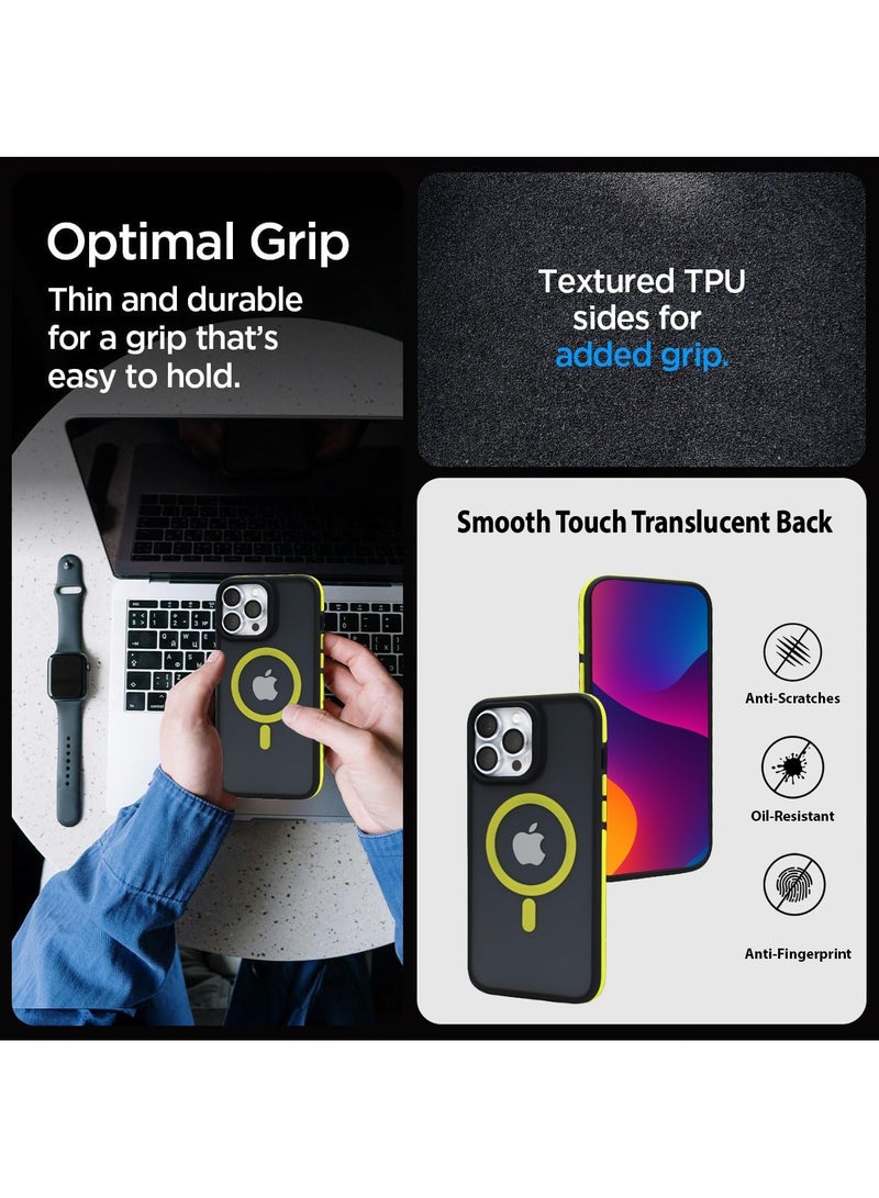 زاديوس - جراب هاتف متوافق مع ايفون 13 برو ماكس - مقاوم للصدمات باللون الأسود غير اللامع مع لمسات صفراء متوافق مع الشواحن اللاسلكية - Image 3