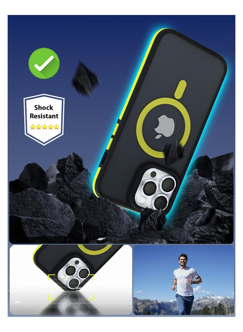 زاديوس - جراب هاتف متوافق مع ايفون 13 برو ماكس - مقاوم للصدمات باللون الأسود غير اللامع مع لمسات صفراء متوافق مع الشواحن اللاسلكية - Image 5
