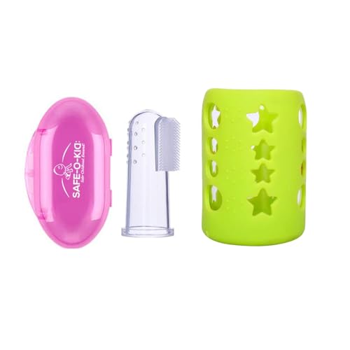 Safe-O-Kid BPA-Free Oral & Feeding Hygiene Set – 1 Baby Tongue Cleaner & 1 Silicone Feeding Bottle Cover (Assorted Colours) - Image 1