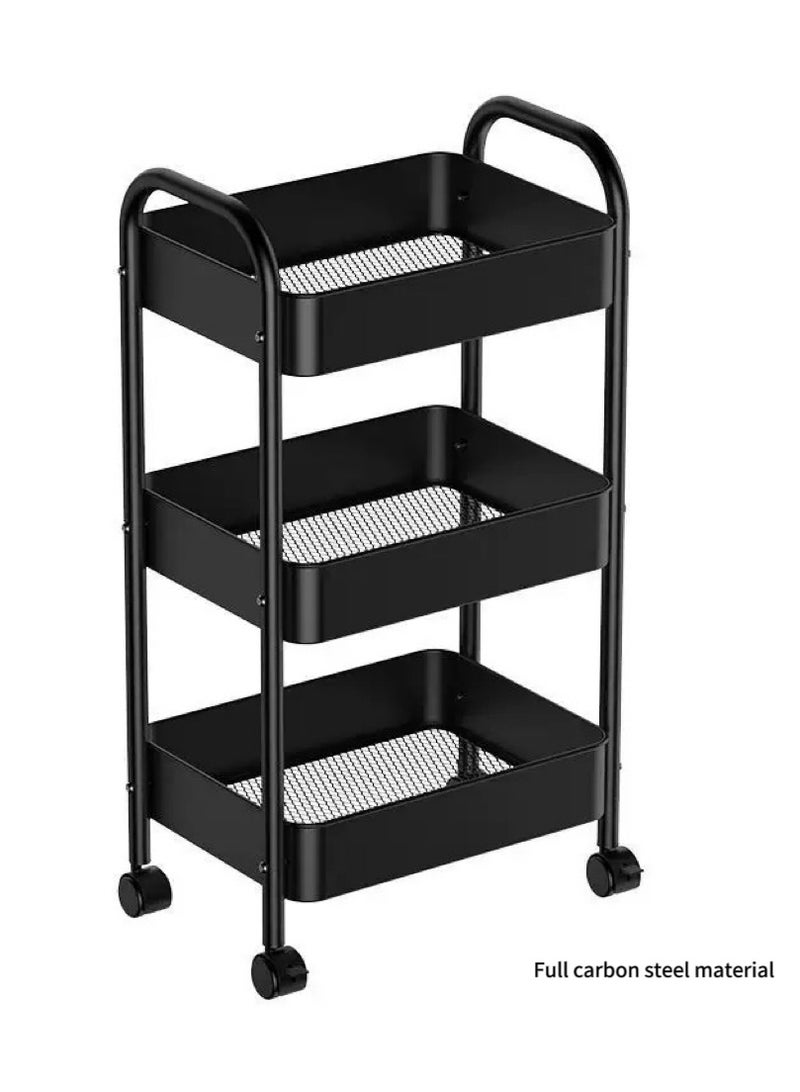 3-Tier Rolling Shelves Metal Cart Organizer Black 71x41x28 CM, Mobile metal storage cart with  360°wheels,Cart System for Kitchen, Office, Bathroom - Image 2