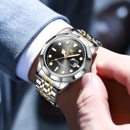OPK Watch for Men Gold Black Simple Fashion Stainless Steel Analog Mens Wrist Watch Large Dial Waterproof Date Casual Watch for Man - Image 2