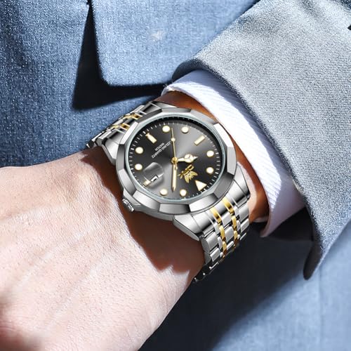 OPK Watch for Men Gold Black Simple Fashion Stainless Steel Analog Mens Wrist Watch Large Dial Waterproof Date Casual Watch for Man - Image 4