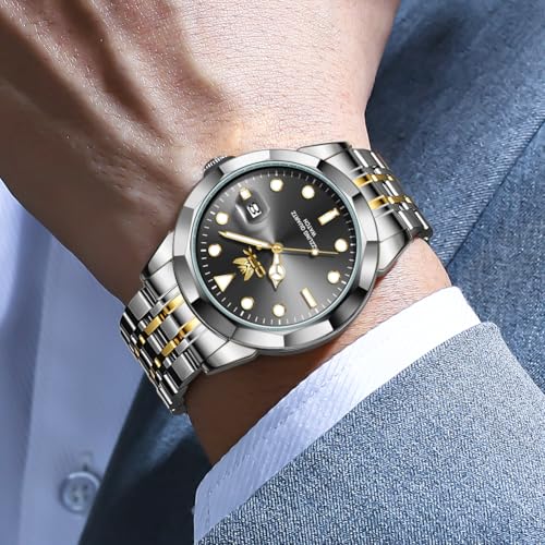 OPK Watch for Men Gold Black Simple Fashion Stainless Steel Analog Mens Wrist Watch Large Dial Waterproof Date Casual Watch for Man - Image 3