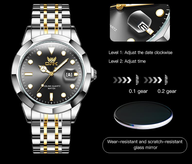 OPK Watch for Men Gold Black Simple Fashion Stainless Steel Analog Mens Wrist Watch Large Dial Waterproof Date Casual Watch for Man - Image 5