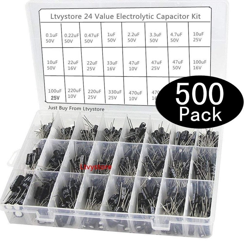 Ltvystore Electrolytic Capacitors Kit, Metal Capacitor Assorted Assortment Box Kit Set of 500-16V 25V 50V Capacitor, Range 0.1uF-1000uF Ltvystore - Image 1