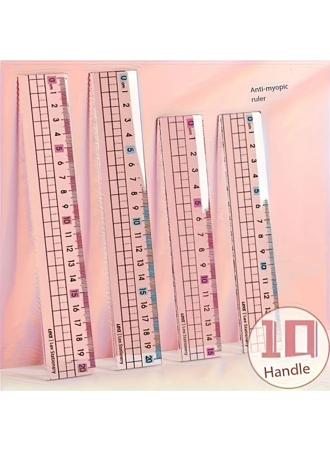 Pink Anti Myopic Ruler 2pcs Transparent Wave Line Thickened PE Material Exam Marking Scale - Image 2