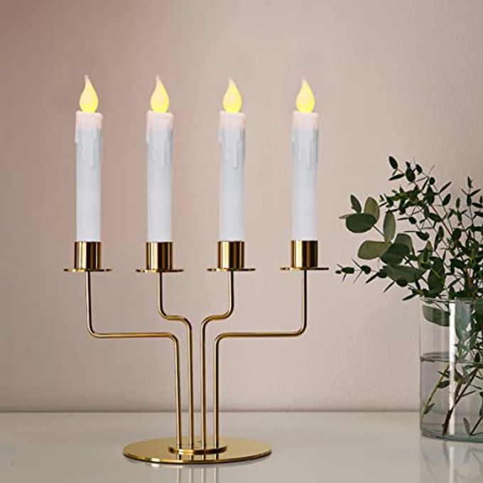 CVHOMEDECO . Flickering Taper Candles LED Drip Flameless Candles, Battery Operated with Timer, White, 6-3/4 Inch, Set of 6 - Image 2