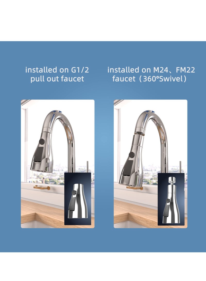 Faucet Spray Head, 360°Swivel Spout FM22 M24 Tap Spray Head Attachment, G1/2 Kitchen Taps 3 Modes Spray Tap Adapter Kitchen Sink Taps - Image 5