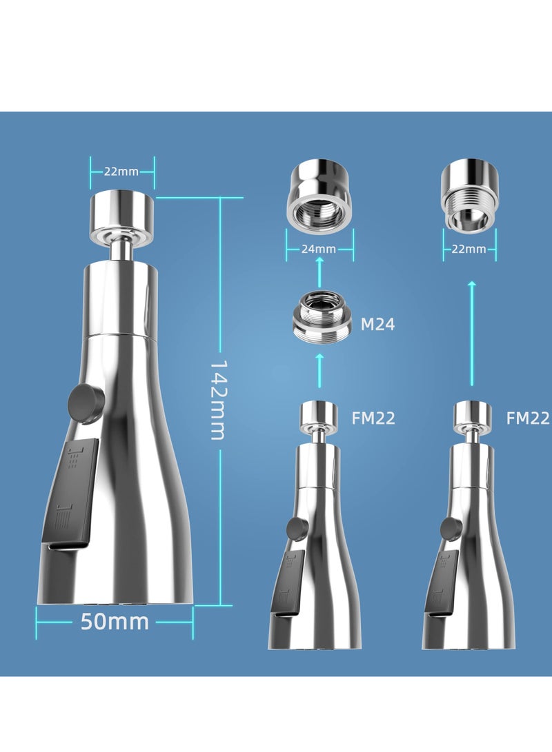 Faucet Spray Head, 360°Swivel Spout FM22 M24 Tap Spray Head Attachment, G1/2 Kitchen Taps 3 Modes Spray Tap Adapter Kitchen Sink Taps - Image 3
