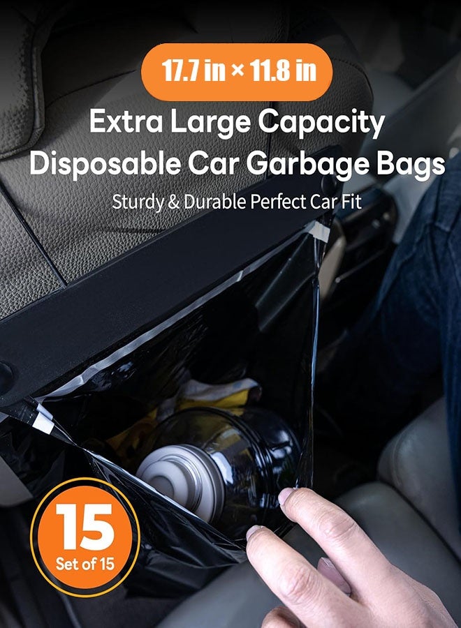 أكياس قمامة للسيارة معلقة (مجموعة من 15) - 17.7 × 11.8 بوصة، أكياس قمامة للسيارة ذات سعة كبيرة ومقاومة للتسرب والروائح، حاوية قمامة متعددة الأغراض للسيارات، سعة معلقة، مناسبة لجميع أنواع المركبات - Image 2
