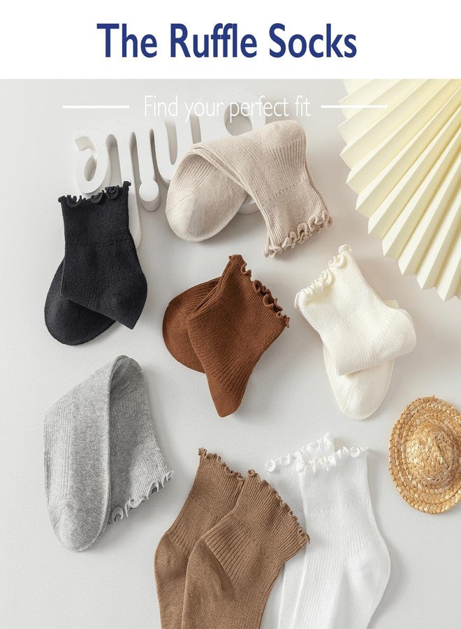 Hstyle Ruffle Socks Women, Turn-Cuff Casual Cute Ruffle Ankle Socks 6 Pairs Mixed Color - Image 4