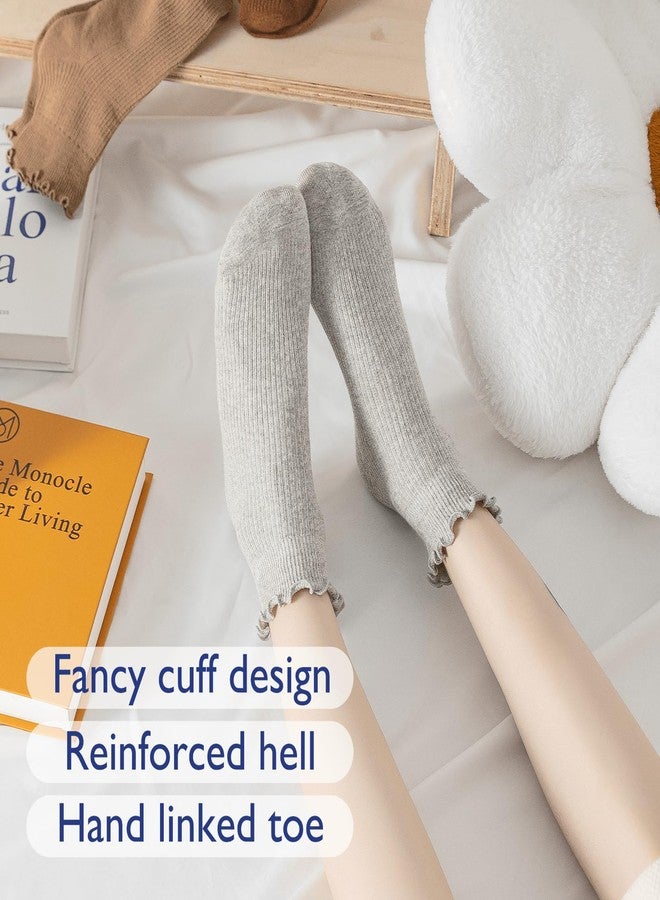 Hstyle Ruffle Socks Women, Turn-Cuff Casual Cute Ruffle Ankle Socks 6 Pairs Mixed Color - Image 5