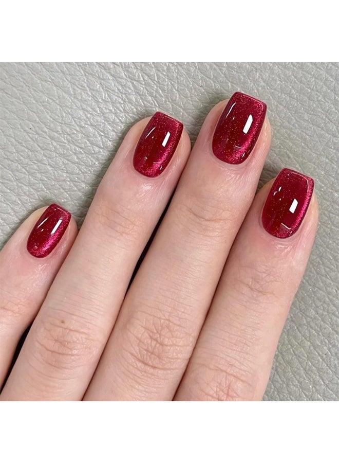 طقم أظافر مضغوطة فاخرة ٢٤ قطعة بلون الياقوت اللامع｜لمعان صالونات احترافي في دقائق｜شكل قصير مربّع｜ثابتة ولا تضرّ بالأظافر｜للحفلات والاستخدام اليومي - Image 1