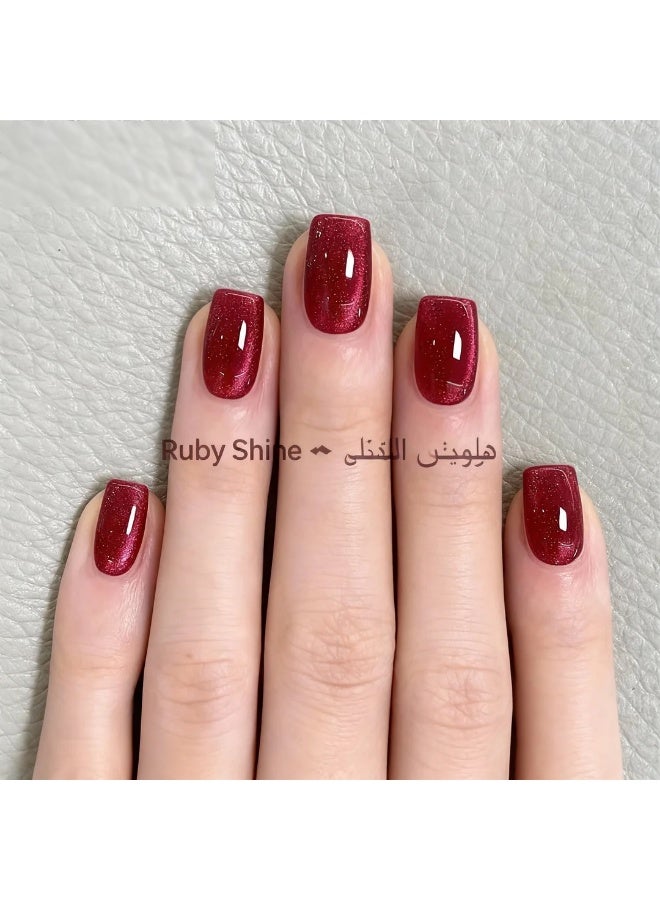 طقم أظافر مضغوطة فاخرة ٢٤ قطعة بلون الياقوت اللامع｜لمعان صالونات احترافي في دقائق｜شكل قصير مربّع｜ثابتة ولا تضرّ بالأظافر｜للحفلات والاستخدام اليومي - Image 2