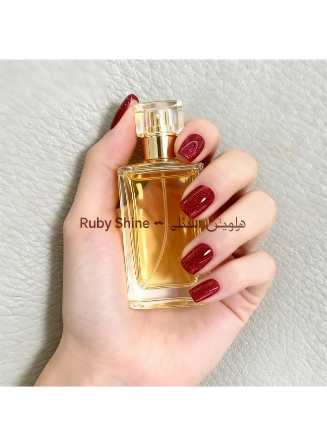 طقم أظافر مضغوطة فاخرة ٢٤ قطعة بلون الياقوت اللامع｜لمعان صالونات احترافي في دقائق｜شكل قصير مربّع｜ثابتة ولا تضرّ بالأظافر｜للحفلات والاستخدام اليومي - Image 5