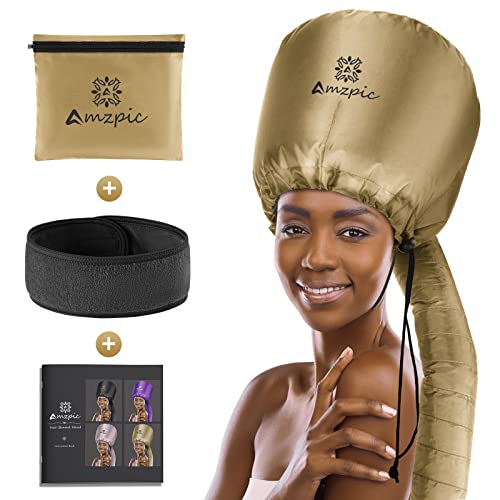 Amzpic Bonnet Hood Hair Dryer Attachment - Soft, Adjustable Extra Large Bonnet Hair Dryer for Speeds Up Drying Time at Home, Easy to Use for Styling, Curling and Deep Conditioning (Gold) - Image 1